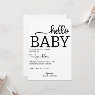 Hallo Baby Minimalistisch Baby Dusche Einladung