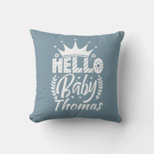 Hallo Baby mit Crown Baby's Name Blue Kissen