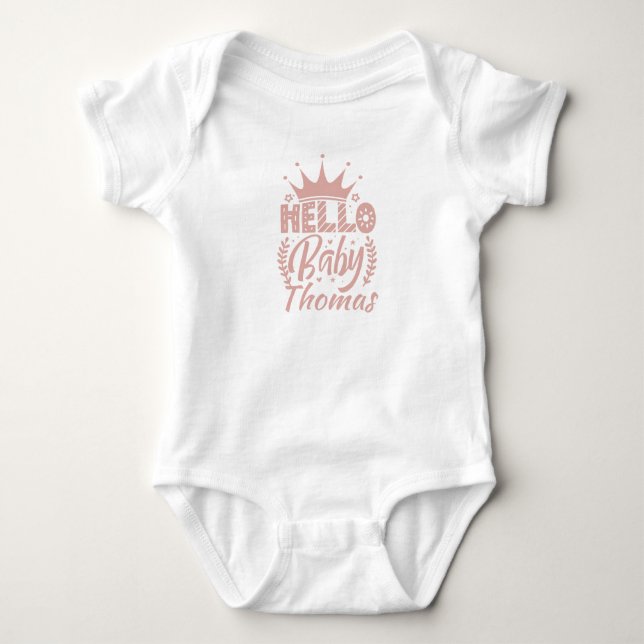 Hallo Baby mit Crown Baby's Name, Blush Pink Strampler (Vorderseite)
