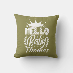 Hallo Baby mit Crown & Name Olive Green Kissen