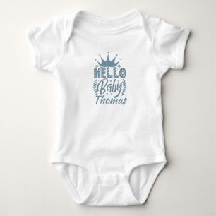 Hallo Baby mit Krone Babyname, Blau Strampler