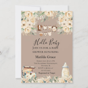 Hallo Baby Neutral Alles Beige  Einladung