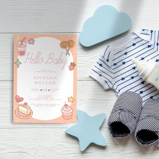Hallo, Baby! Niedliche Pastel Dessert Babydusche Einladung