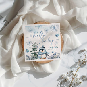 Hallo Baby Penguin, Winter blaue Babydusche Serviette
