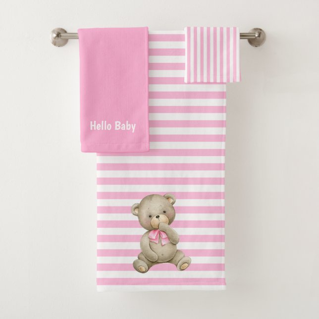 Hallo Baby Pink Badezimmer Handtuch Set (Insitu)