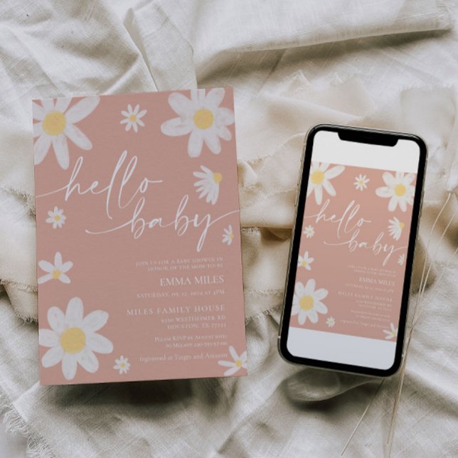 Hallo Baby Pink Daisy Baby Dusche Einladung (Von Creator hochgeladen)