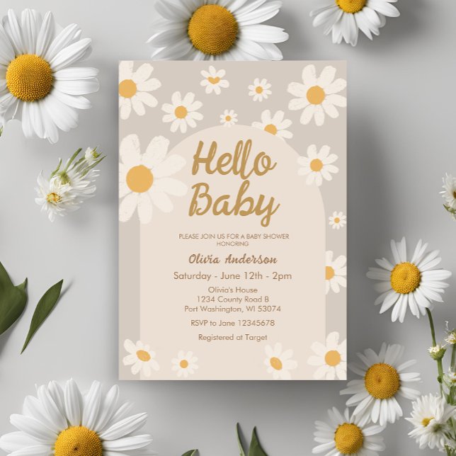 Hallo Baby Retro Boho Daisy Baby Dusche Einladung (Von Creator hochgeladen)