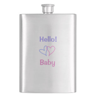 Hallo Baby rosa lila Herzname Wassercolor boho Flachmann