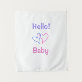 Hallo Baby rosa lila Herzname Wassercolor boho Wandteppich