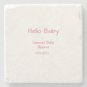 hallo baby rosa pastell baby shower name datum tre steinuntersetzer
