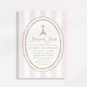 Hallo Baby Rosa Schleife Eiffelturm Babyparty Einladung