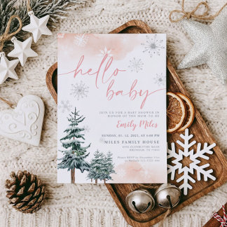 Hallo Baby Rosa Winter Wonderland Baby Shower Einladung