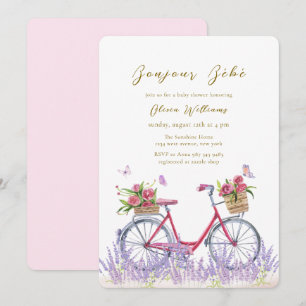 Hallo Baby Rose Lavendel Fahrrad Baby-Party Einladung