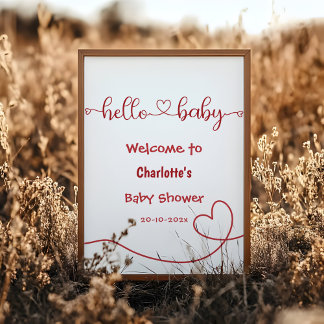 Hallo Baby Rotes Herz Minimal Baby Shower Begrüßun Poster