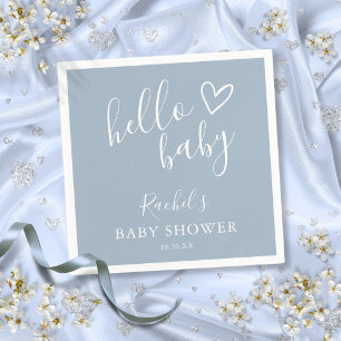 Hallo Baby Shower Dusty Blue Baby Junge Süßes Herz Serviette