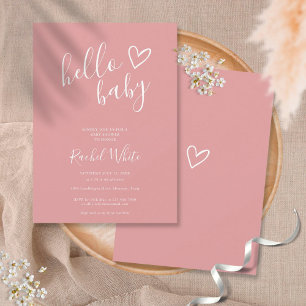Hallo Baby Shower Dusty Rose Pink Baby Mädchen Einladung