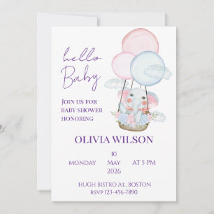 Hallo Baby Shower Elefant im Luftballon Einladung