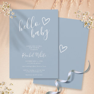 Hallo Baby Shower Herz Dusty Blue Minimalistisch Einladung
