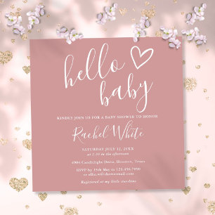Hallo Baby Shower Mädchen Dusty Rose Pink Süßes He Einladung