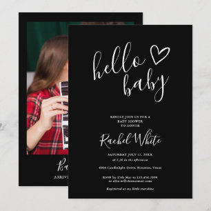 Hallo Baby Shower Neutral Schwarz-Weiß-Foto Einladung