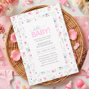 Hallo Baby Süße Florale Rosa Blau Mädchen Baby Sho Einladung