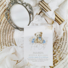 Hallo Baby Teddy Bear Boho Blue Boy Baby Shower Einladung