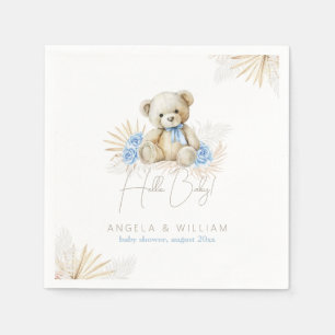 Hallo Baby Teddy Bear Boho Blue Boy Baby Shower Serviette