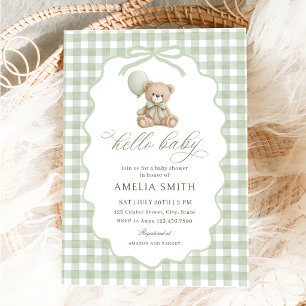 Hallo Baby Teddybär Baby Shower Grün Einladung