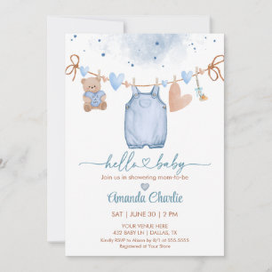 Hallo Baby Valentinstag Blauer Junge Baby-Party Einladung
