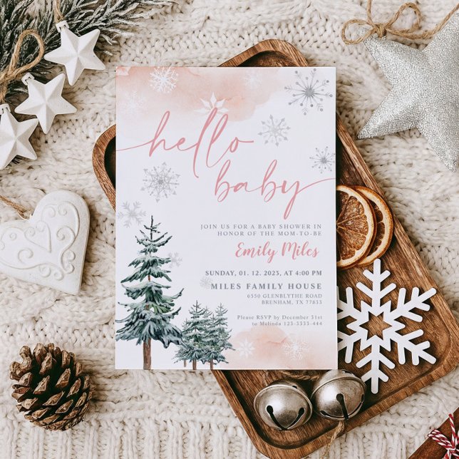 Hallo Baby, Winter Baby Dusche Einladung Mädchen (Von Creator hochgeladen)