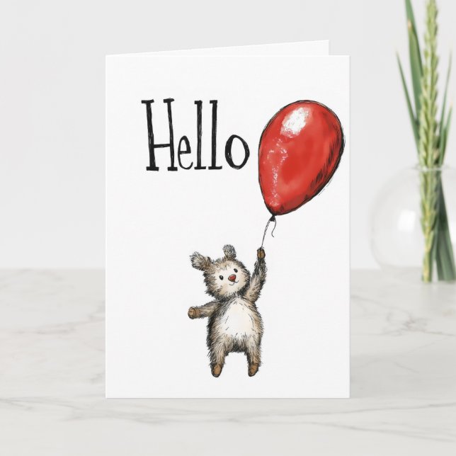 Hallo Bear und Balloon Feiertagskarte (Vorderseite)