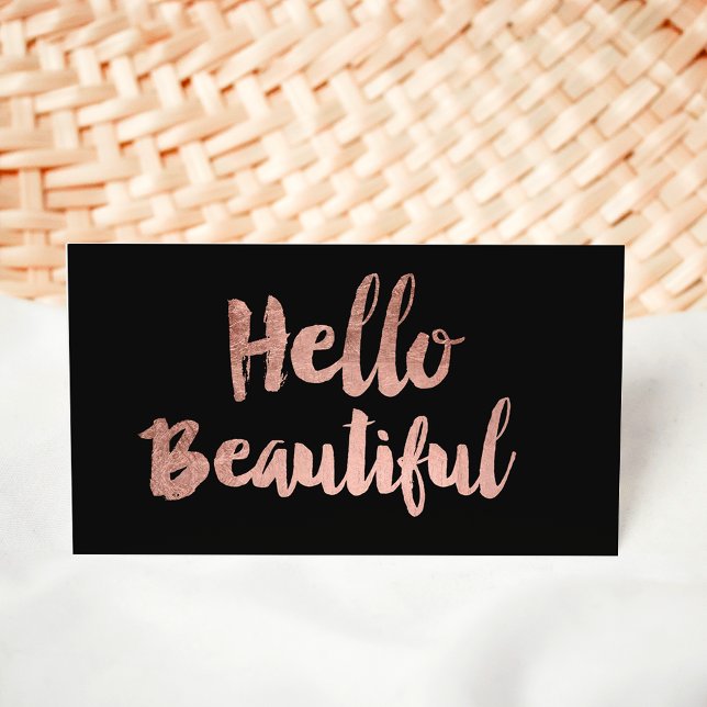 Hallo Beautiful elegante Rose Gold Typografie schw Visitenkarte (Hello Beautiful elegant rose gold typography black Business Card)
