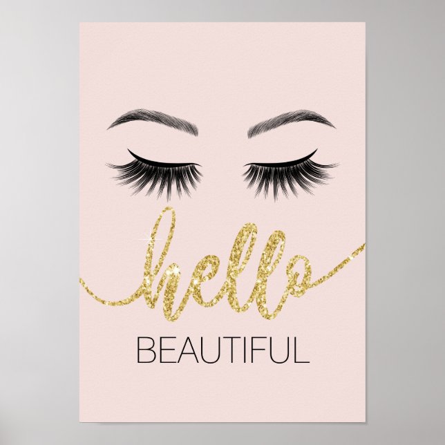 Hallo Beautiful Eyelashes Gold Typografy Salon Poster (Vorne)