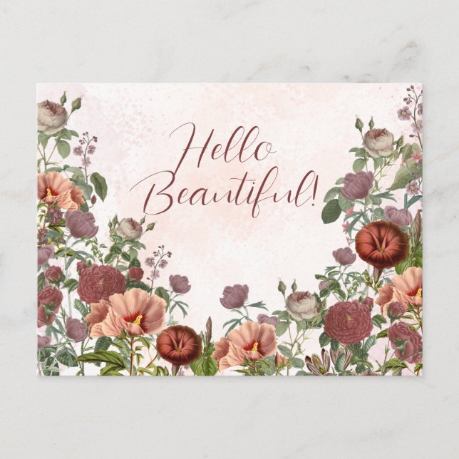 Hallo Beautiful Floral Botanic Watercolor Boho Postkarte (Vorderseite)