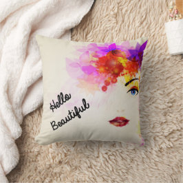Hallo Beautiful Floral Girl Face Pillow Kissen