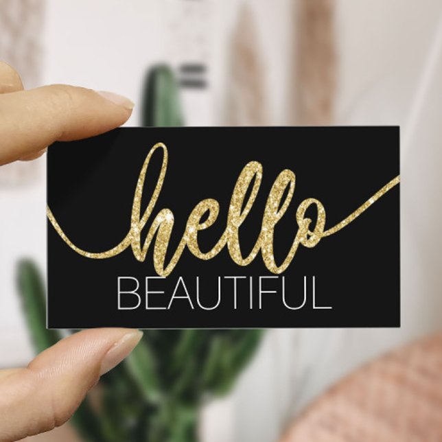 Hallo Beautiful Gold Typografy Beauty Salon Visitenkarte (Von Creator hochgeladen)