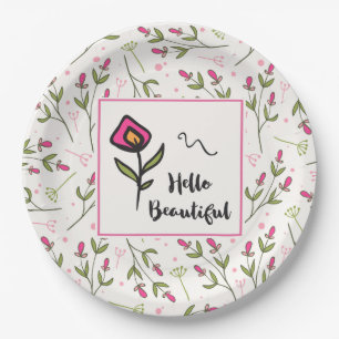 Hallo Beautiful Hübsch Pink Orange Wildlflower Pappteller