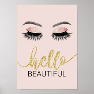 Hallo Beautiful Lashes Gold Typografie Salon Poster