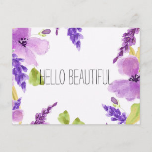 Hallo Beautiful Lila Watercolor Floral Postkarte