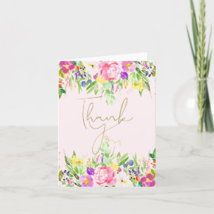 Hallo Beautiful Pink Watercolor Floral vielen Dank Dankeskarte