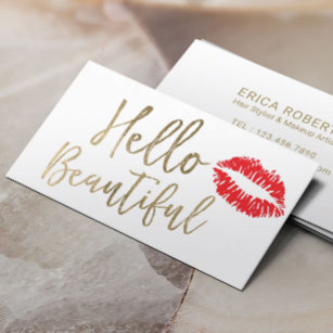 Hallo Beautiful Red Lipstick Kiss Makeup Artist Visitenkarte