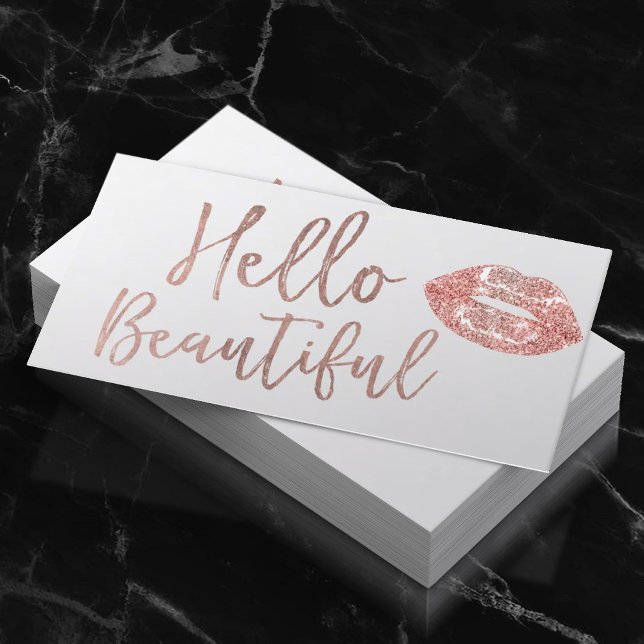 Hallo Beautiful Rose Gold Typografie Makeup Artist Visitenkarte (Von Creator hochgeladen)