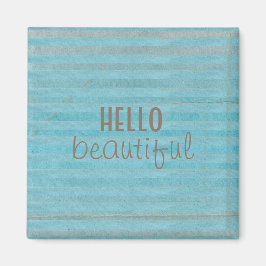 Hallo Beautiful Typografy Blue Stripes Magnet