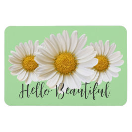 Hallo Beautiful White Daisis Sage Green Floral Magnet