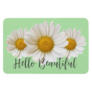 Hallo Beautiful White Daisis Sage Green Floral Magnet