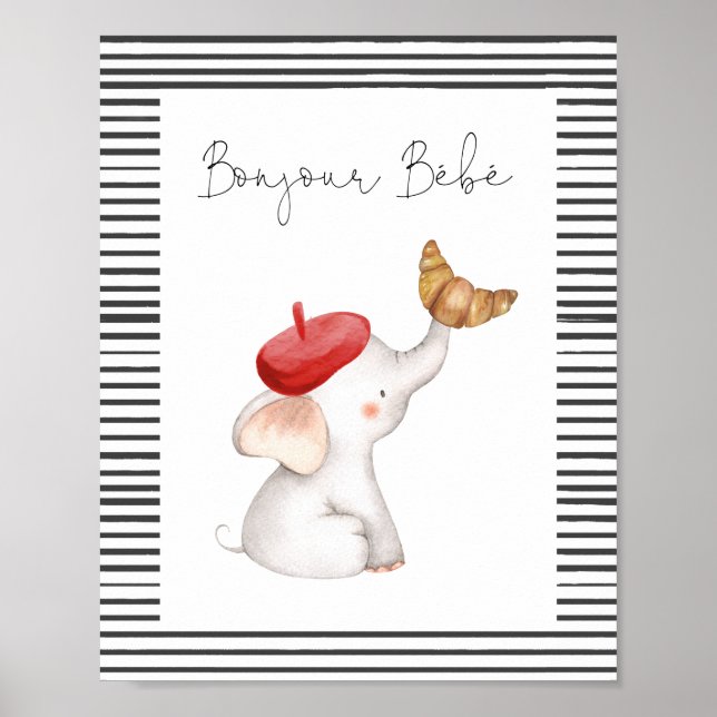 Hallo, Bebe Paris French Baby Shower Sign Poster (Vorne)