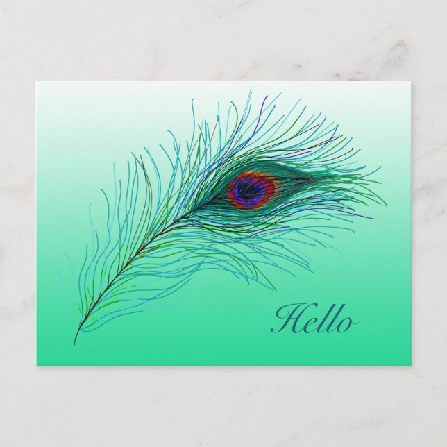 Hallo, Behalt in Touch Peacock Feathers Postkarte (Vorderseite)