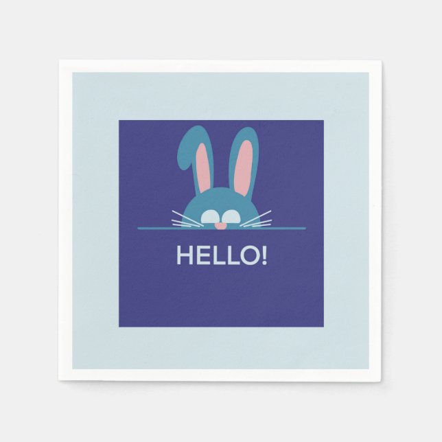 Hallo blauer Osterhase Serviette (Vorderseite)