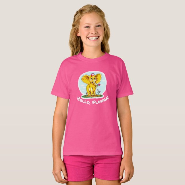 "Hallo, Blume! - Niedlicher Gelber Elefant T - Shi T-Shirt (Vorne ganz)