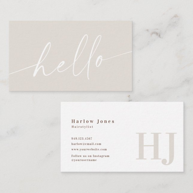 Hallo Boho Minimalistisch Signature Beige Visitenkarte (Vorne/Hinten)